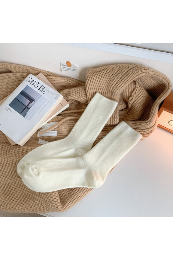 3 pairs of white knitted warm winter socks, warm casual round neck socks, comfortable socks for daily use in cold weather, one size fits all