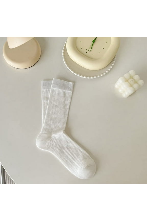 3 pairs women's lightweight casual mid tube socks, socks for women, women's cream socks sizes 6-11, white