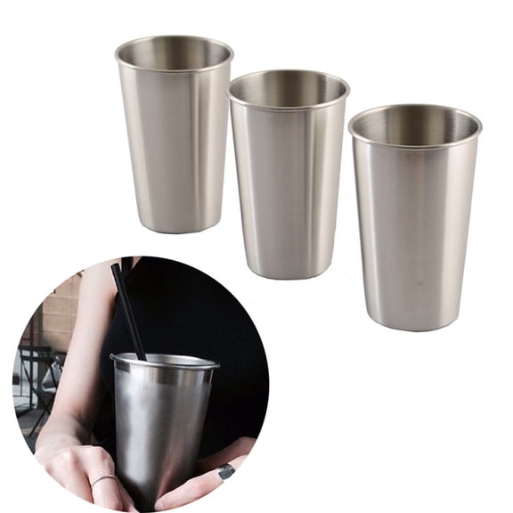Xiao Hua 3-piece set of high-quality stainless steel cups - high-quality metal cups - stackable and durable cups, chilled beer cups, suitable for travel and outdoor activities. 500 ml