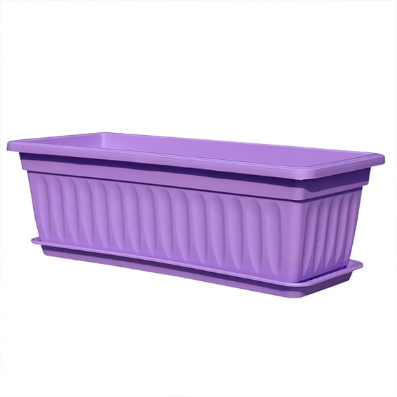 Xiao Hua 3-piece set of 17.3-inch purple rectangular windowsill flower box with tray, suitable for balconies, windowsills, and gardens