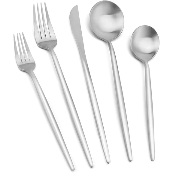 Xiao Hua -30 piece set (6 people) silver stainless steel cutlery set with knives, spoons, and forks, modern matte tableware, modern kitchen utensils for daily family meals and formal dinners