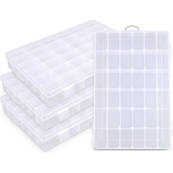 Xiao Hua 36 Grids Clear Plastic Bead Organizer Jewelry Storage Box for Bead Storage, Felt Board Letters, Fishing Tackle, Loom Bands, Craft, Rock Collection with Adjustable Dividers (4 Packs)