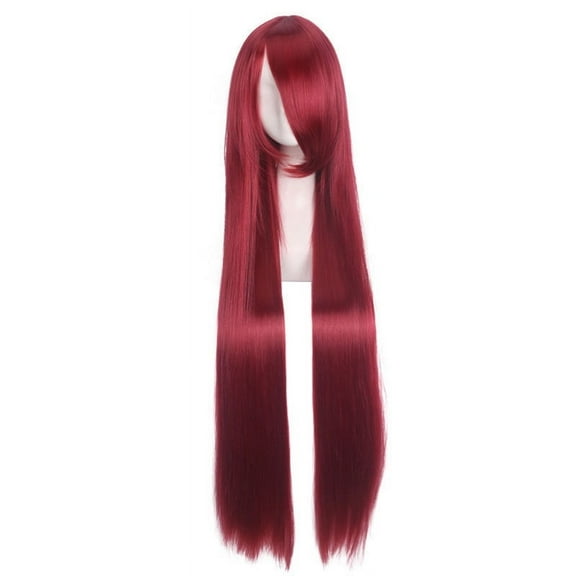 Xiao Hua 39.4" Long Straight Natural Wigs with Bangs Heat Resistant Synthetic Colorful Cosplay Anime Costume Party Daily Use Wigs for Women,Raspberry Red