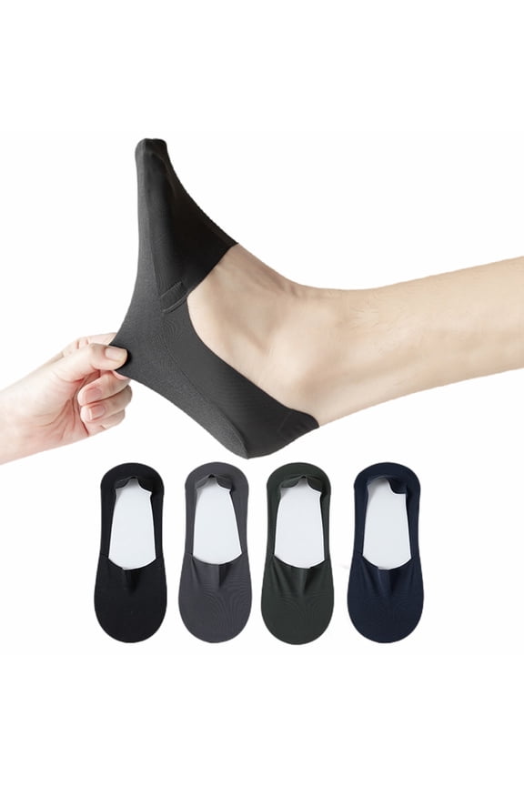 4 pairs of ice silk cotton bottom boat socks - one size fits all, fashionable and seamless thin casual socks, comfortable for daily wear, black+dark gray+navy blue+dark green