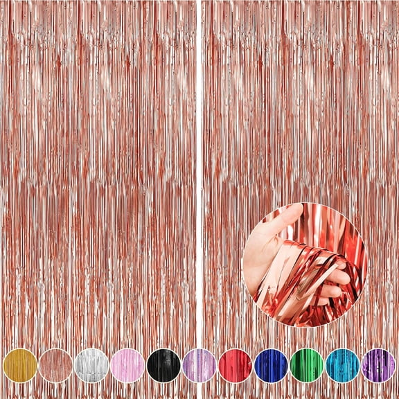 Xiao Hua 4-piece set of 3.3ft x 8.2ft rose gold shimmering tassel rain curtain, photo background screen, birthday, wedding, holiday event party decoration supplies