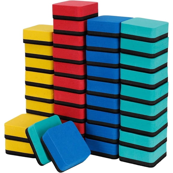 Xiao Hua 40 pack eraser, magnetic whiteboard eraser (1.97 x 1.97 inches), blackboard cleaner eraser, classroom, home, and office whiteboard markers, 4 colors