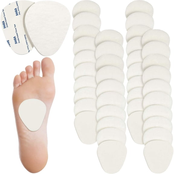 Xiao Hua 40 pieces/20 pairs, unisex 1/4 inch thick forefoot pain relief pad, thick metatarsal felt pad, forefoot support pad white