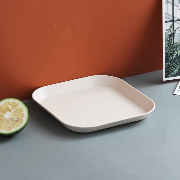 Xiao Hua 5.9-inch wheat straw shallow tray 0.59in high - suitable for microwave and dishwasher, sturdy and non fragile plastic plate -2 pieces, Beige