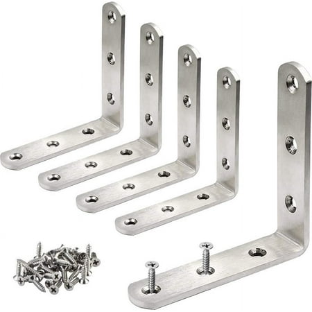 Xiao Hua 5 Pcs Stainless Steel Corner Brace L Bracket 3 x 3 inch Heavy Duty Corner Bracket 90 Degree Joint Right Angle Bracket for Wood with Screw