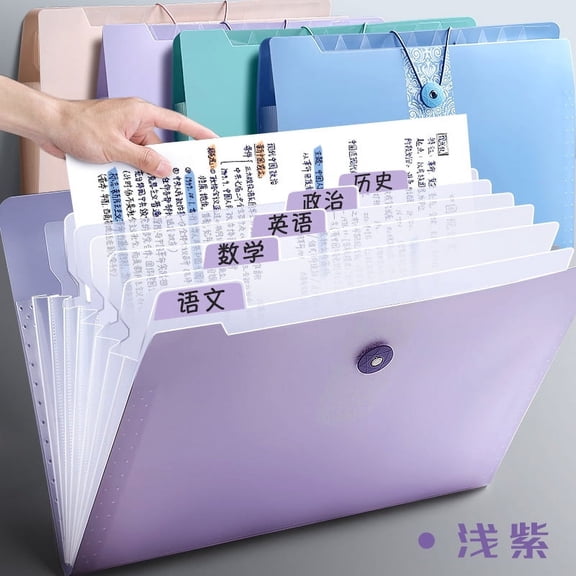 Xiao Hua 5 Pocket Extended File Manager, Tag Accordion Folder, Portable Document Paper Bill Manager, Office Supplies, Letter Size, Purple