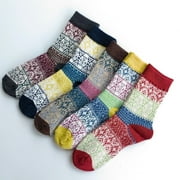 Xiao Hua 5-piece retro casual cylindrical socks knitted wool round neck socks,Multicolor-Bifurcation