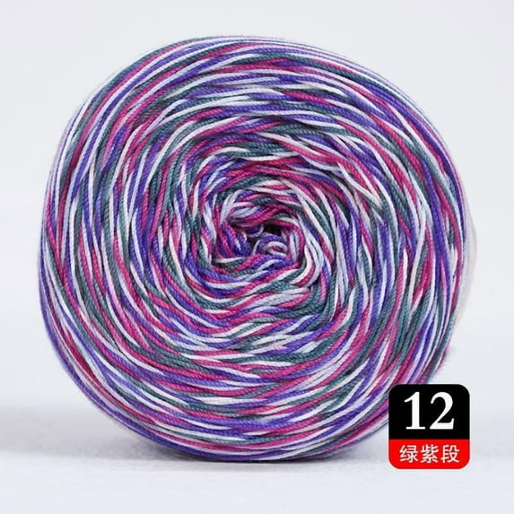 Xiao Hua 50g 1 roll hand dyed crochet thread, dyed thread gradient color pure wool thread color (Green+Purple) - ideal for crochet, knitting, embroidery, and DIY projects, soft and durable