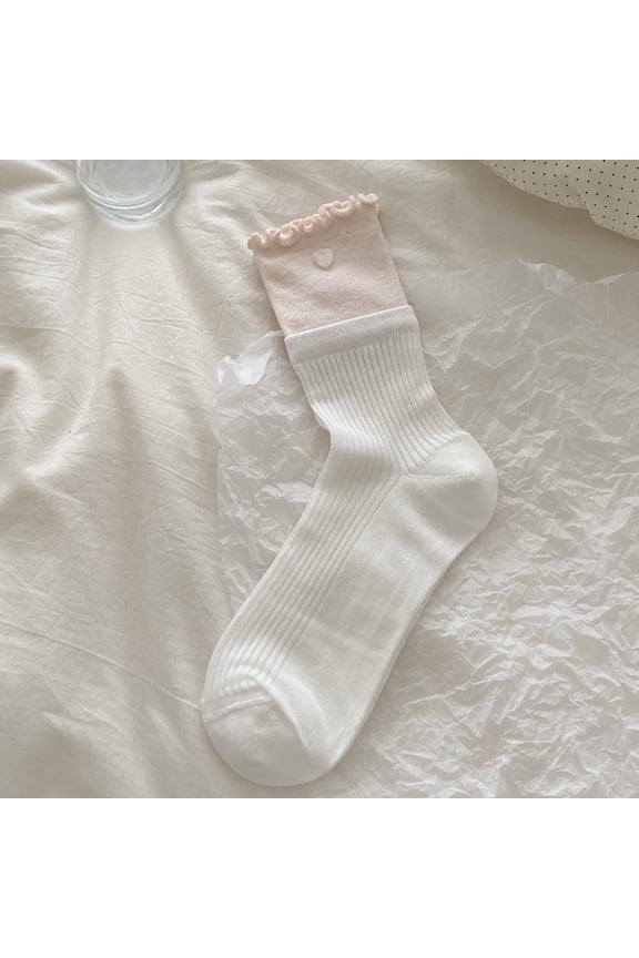 6 pairs of pink patchwork socks with decorative knitted casual round neck and moisture absorbing elastic cotton socks, suitable for gym and daily wear, all in one size