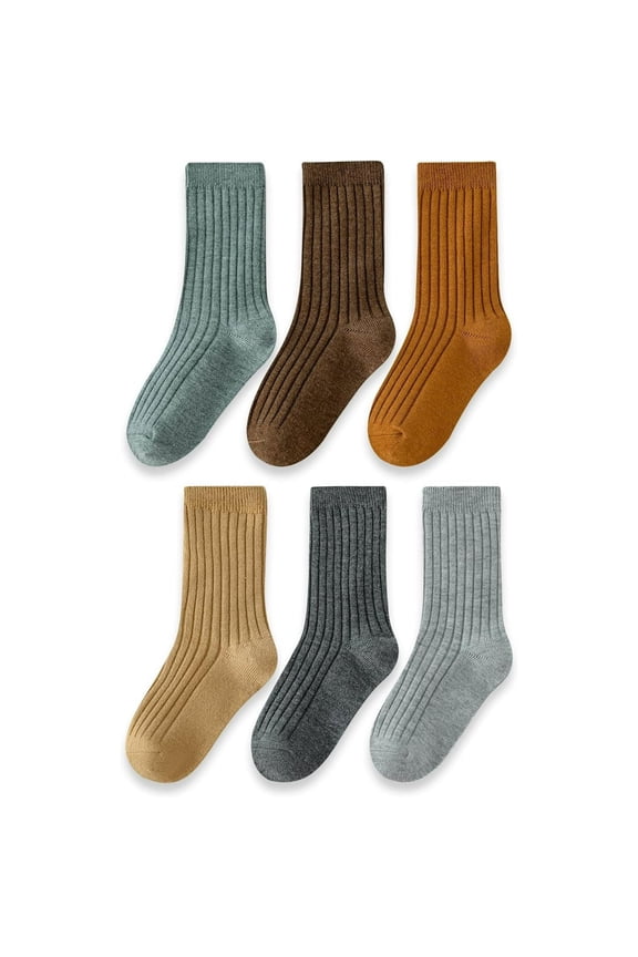 6 pairs of striped mid tube socks - one size fits all, fashionable and casual sports socks, comfortable daily wear socks, suitable for children aged 3-5, gray and coffee colors