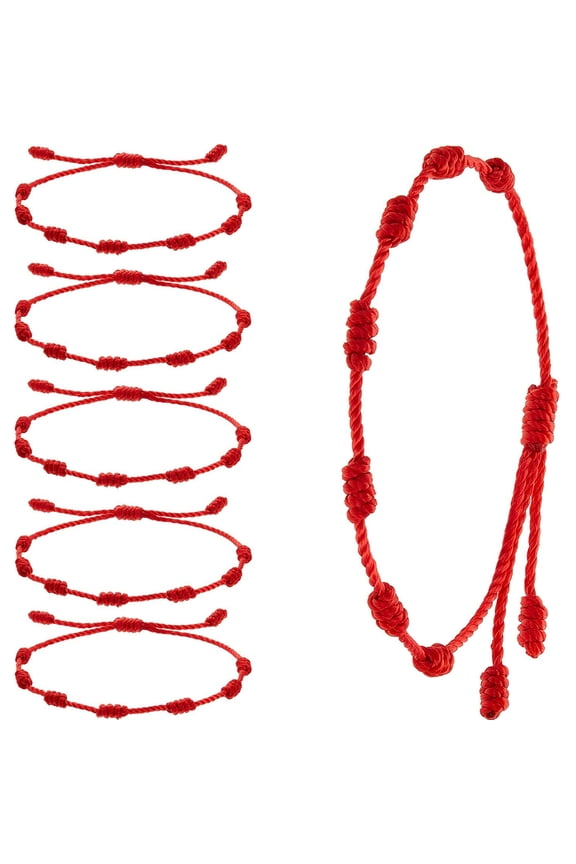 7-knot summer bead bracelet red bracelet, adjustable red knot bracelet, friendship bracelet, unisex 6-piece set