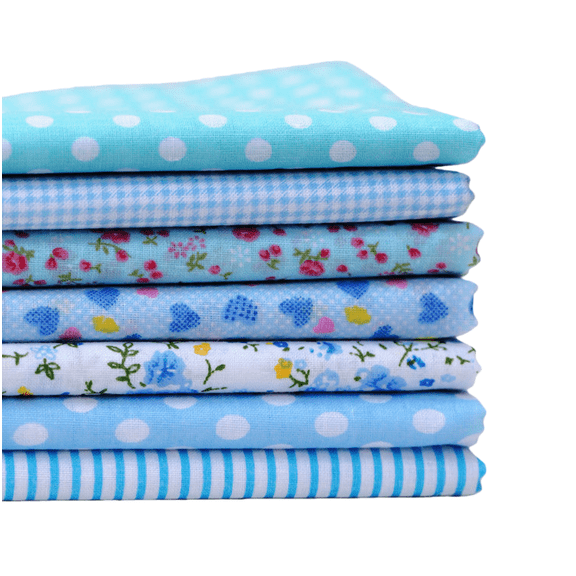 Xiao Hua 7 pieces/set 9.84 x 9.84 inches cotton craft fabric bundling block patchwork, DIY sewing scrapbook quilting, blue combination printing pattern craft fabric