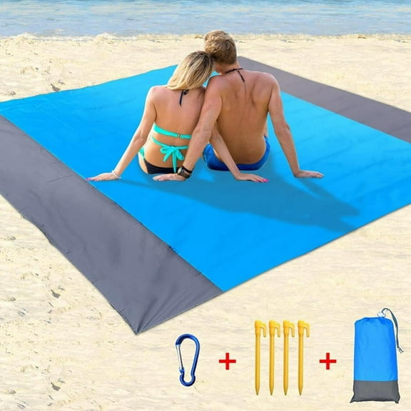 Xiao Hua 79 inch x 83 inch oversized beach blanket, suitable for 4-7 adults, blue