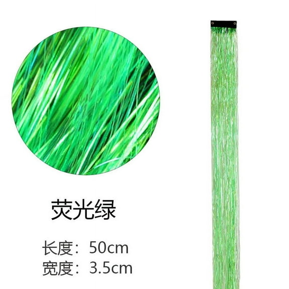 Xiao Hua 8 Pcs/set Highlight Glitter Tinsel Hair Extensions Clip In - Colored Party Sparkling & Shiny Hair Extensions - Multi-Colors Hair Streak Bling HairpiecesFluorescent Green