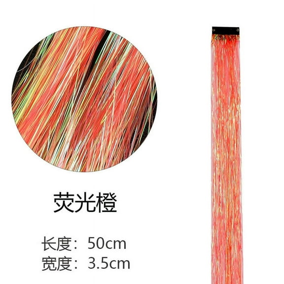 Xiao Hua 8 Pcs/set Highlight Glitter Tinsel Hair Extensions Clip In - Colored Party Sparkling & Shiny Hair Extensions - Multi-Colors Hair Streak Bling HairpiecesFluorescent Orange