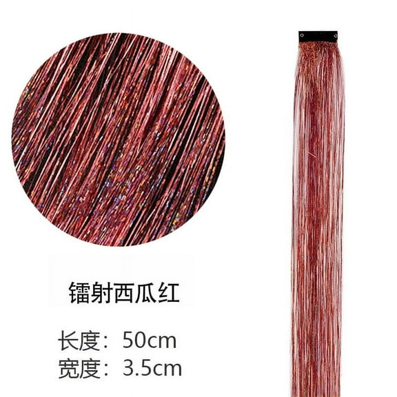 Xiao Hua 8 Pcs/set Highlight Glitter Tinsel Hair Extensions Clip In - Colored Party Sparkling & Shiny Hair Extensions - Multi-Colors Hair Streak Bling HairpiecesWatermelon Red
