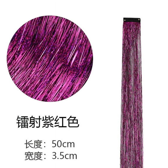 Xiao Hua 8 Pcs/set Highlight Glitter Tinsel Hair Extensions Clip In - Colored Party Sparkling & Shiny Hair Extensions - Multi-Colors Hair Streak Bling HairpiecesPurple red
