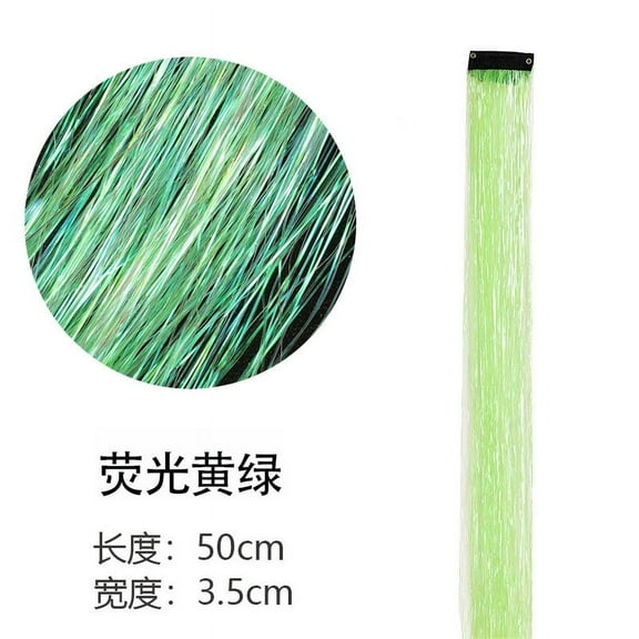 Xiao Hua 8 Pcs/set Highlight Glitter Tinsel Hair Extensions Clip In - Colored Party Sparkling & Shiny Hair Extensions - Multi-Colors Hair Streak Bling HairpiecesFluorescent Green B