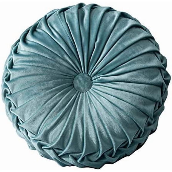 Xiao Hua Anntool Round Throw Pillow Velvet Pleated Round Pillow Cushion Pumpkin Pleated Meditation Pillow Cushion for Home Couch Sofa Chair Bed Car Decor (Lake Blue)