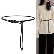 Xiao Hua Black Belt -2 Pieces, 47.24 * 0.2 Inches, Synthetic Leather Bag Belt, Adjustable Long Rope Belt, Retro Adjustable Rope Beach Bag Belt