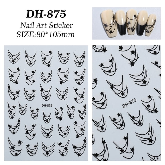 Xiao Hua Black line star pattern self-adhesive nail stickers -10 sheets, 4.13 * 3.15in personalized theme nail stickers, DIY nail art gift packaging decoration