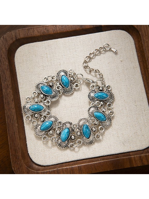 Blue Retro Ethnic Style Bracelet -1 piece, adjustable cuffs, niche, unique and exquisite bracelet, suitable for daily wear, holiday party bracelet, retro ethnic style design