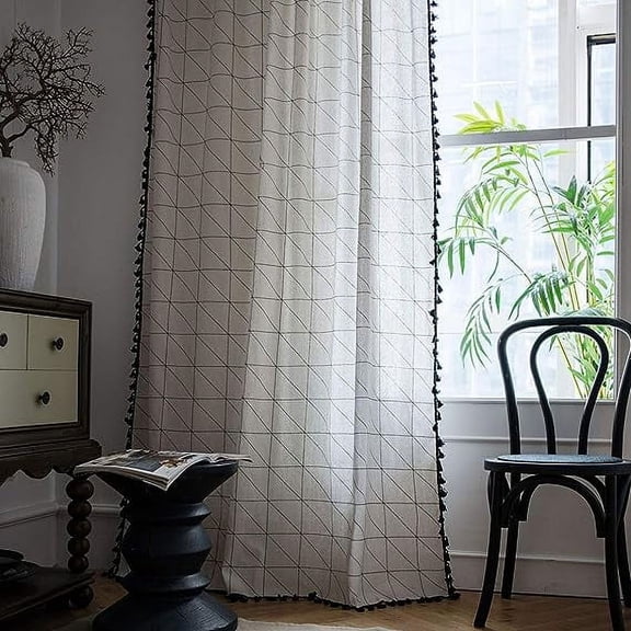 Xiao Hua Bohemian Cotton Linen Room Darkening Curtain Panel with Tassels Bedroom Living Room Geometric Print Window Treatment 1 Panel (59"x71",Geometric)