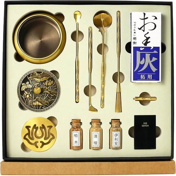 Xiao Hua Brass Incense Kit - China Incense Burner, with Incense Burner and Brass Incense Tool, Complete Powder Burning Tool for Home Fragrance System, One Piece Chinese Incense KitStyle A