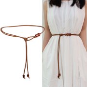 Xiao Hua Brown Belt -2 Pieces, 47.24 * 0.2 Inches, Synthetic Leather Bag Belt, Adjustable Long Rope Belt, Retro Adjustable Rope Beach Bag Belt