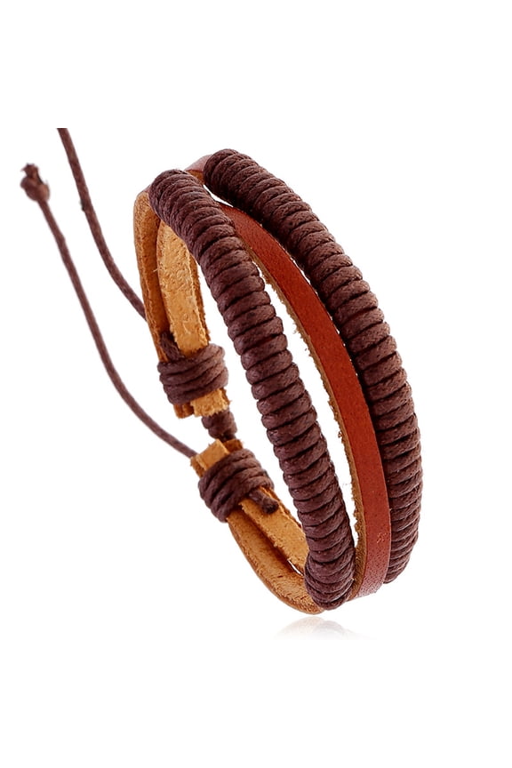 Brown Leather Bracelet -1 piece, woven PU leather bracelet, vintage countryside neutral artificial leather wristband, adjustable cuffs, suitable for couples and daily wear