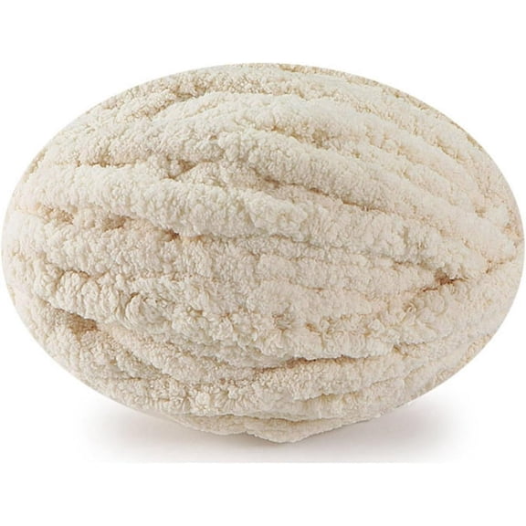 Xiao Hua Chenille yarn for blankets, super loose, soft, thick and fluffy giant washable polyester yarn for hand weaving DIY arm weaving carpet pillows, 1 roll, Beige