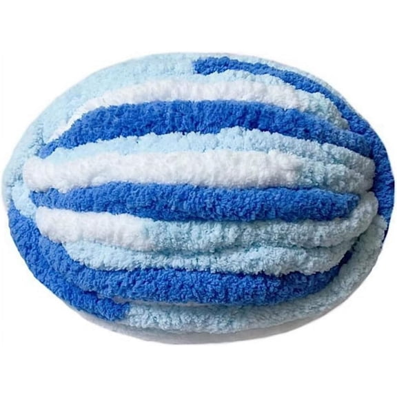 Xiao Hua Chenille yarn for blankets, super loose, soft, thick and fluffy giant washable polyester yarn for hand weaving DIY arm weaving carpet pillows, 1 roll,Blue mixed color