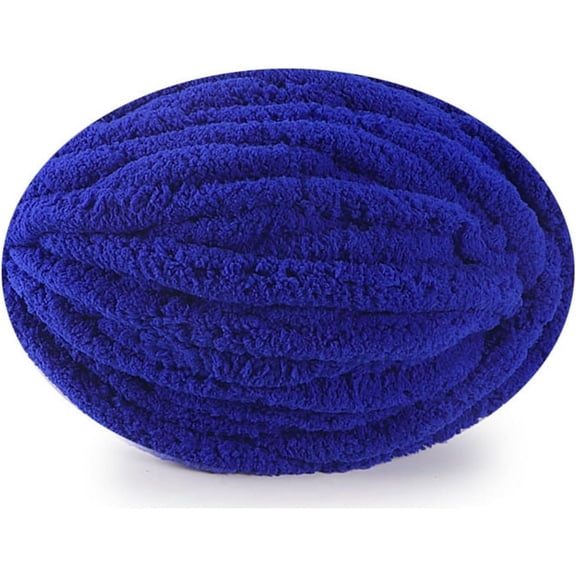 Xiao Hua Chenille yarn for blankets, super loose, soft, thick and fluffy giant washable polyester yarn for hand weaving DIY arm weaving carpet pillows, 1 roll, Dark blue