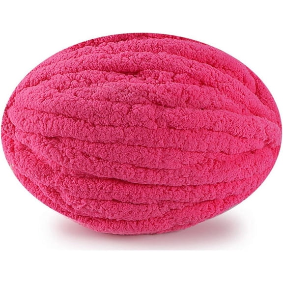 Xiao Hua Chenille yarn for blankets, super loose, soft, thick and fluffy giant washable polyester yarn for hand weaving DIY arm weaving carpet pillows, 1 roll, Rose red