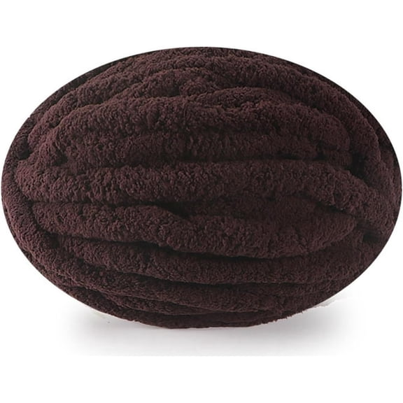 Xiao Hua Chenille yarn for blankets, super loose, soft, thick and fluffy giant washable polyester yarn for hand weaving DIY arm weaving carpet pillows, 1 roll, brown