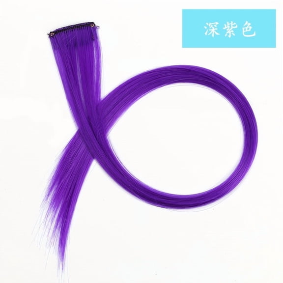 Xiao Hua Color Hair Extension Wig, 21.65 inches long straight hair, 12 pieces with easy to clip thin curled edge extensions, party synthetic hair extensions, Deep purple