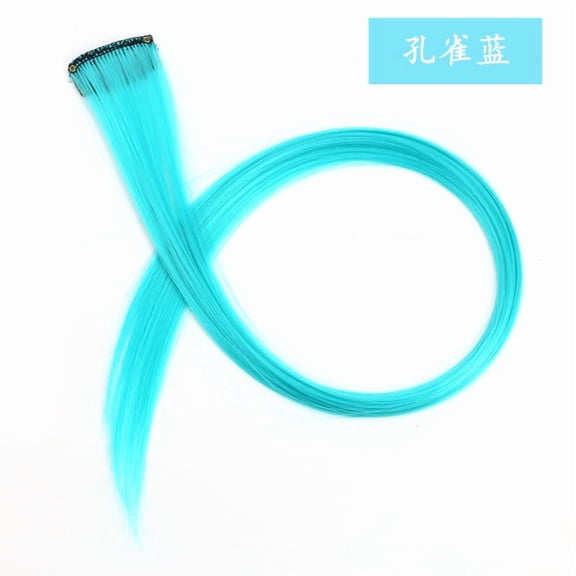 Xiao Hua Color Hair Extension Wig, 21.65 inches long straight hair, 12 pieces with easy to clip thin curled edge extensions, party synthetic hair extensions, blue