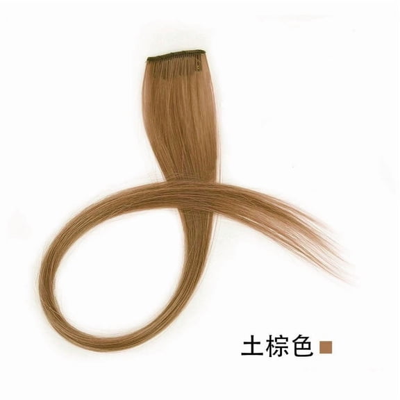 Xiao Hua Color Hair Extension Wig, 21.65 inches long straight hair, 12 pieces with easy to clip thin curled edge extensions, party synthetic hair extensions, brown