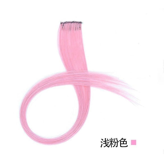 Xiao Hua Color Hair Extension Wig, 21.65 inches long straight hair, 12 pieces with easy to clip thin curled edge extensions, party synthetic hair extensions, pink