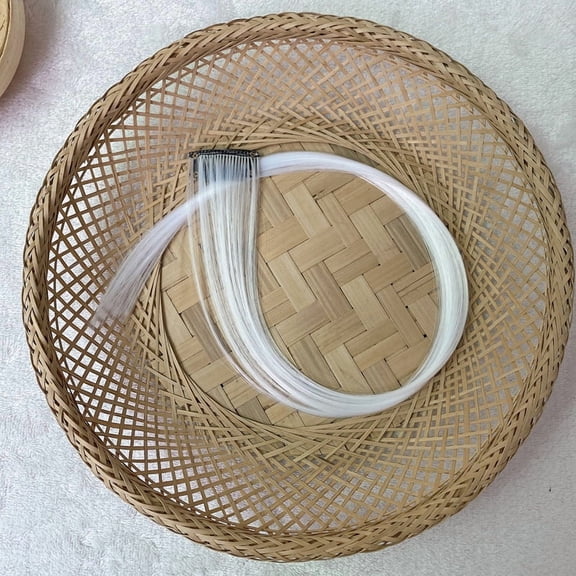 Xiao Hua Color Hair Extension Wig, 21.65 inches long straight hair, 12 pieces with easy to clip thin curled edge extensions, party synthetic hair extensions, white