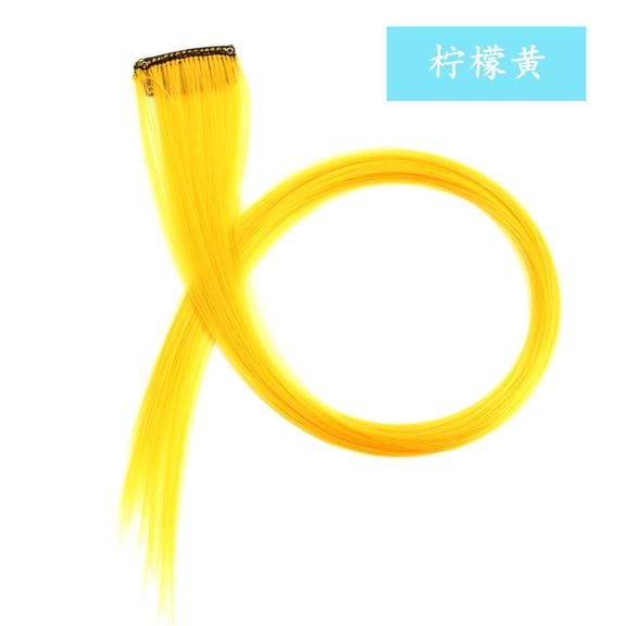 Xiao Hua Color Hair Extension Wig, 21.65 inches long straight hair, 12 pieces with easy to clip thin curled edge extensions, party synthetic hair extensions, yellow