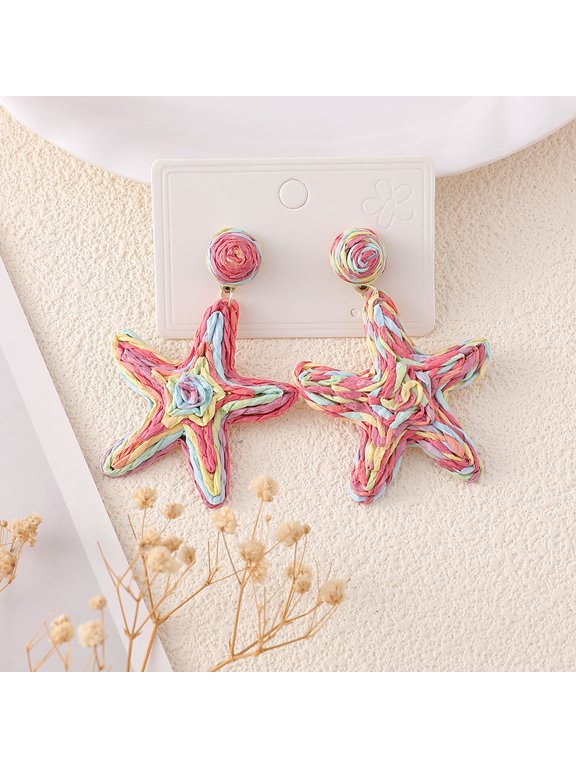 Colorful Hand Woven Earrings, 1 Pair, 2.56 * 1.89 Inches, Made Of Natural Plant Fibers, Tropical Beach Travel, Swimming Pool Party, Summer Earrings