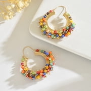 Xiao Hua Colorful Handmade Beaded Earrings - 1 Pair, 2.36 * 1.97 Inches, Lightweight Handmade Geometric Bead Pendant Jewelry, Suitable For Daily Wear And Matching
