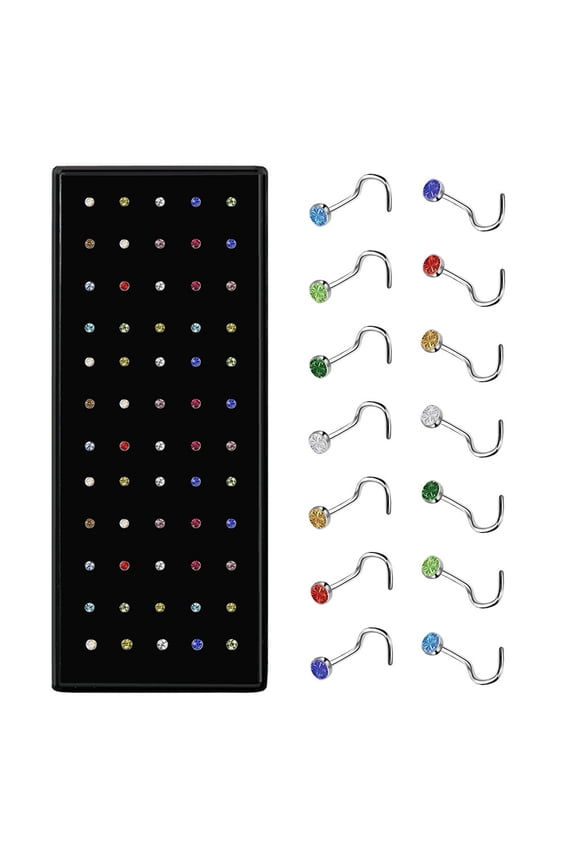 Colorful Spiral Rod Nose Nail Set 1 box (approximately 60 pieces), 1.8mm wide, rust proof, lead-free, men's and women's daily wear perforated jewelry
