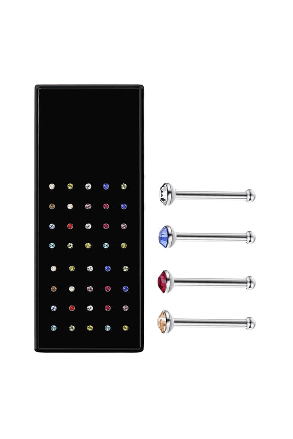 Colorful straight nose nail set 1 box (about 40 pieces), 2.5mm wide, rust proof, lead-free, men's and women's daily wear perforated jewelry