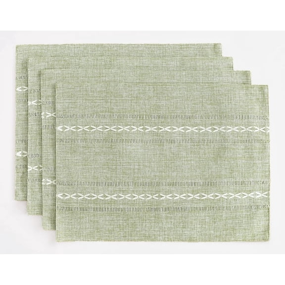 Xiao Hua Cotton and Hemp Meal Mat, 12 x 20 inches, 4-piece Set Mat, Suitable for Kitchen Tables and Heat Resistant Sage Green Meal Mat (4-piece Set)